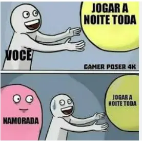 Cota para a Lari deixar o Gustavo jogar vídeo game em paz.